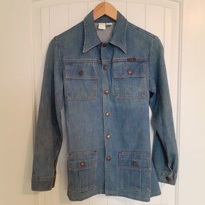 Vintage Wrangler 80s Snap Front Denim Jacket Back Elastic Medium Wash Size M